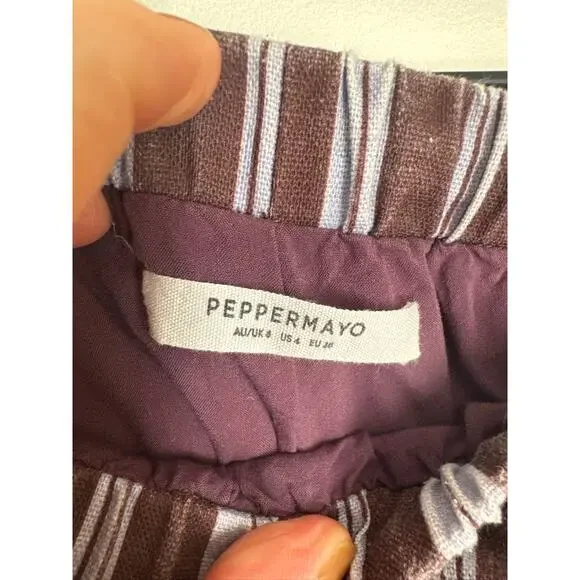 Peppermayo Fresh Face Linen Low Rise Baggy Pants in Brown and Purple Stripes, 4 - Picture 4 of 8